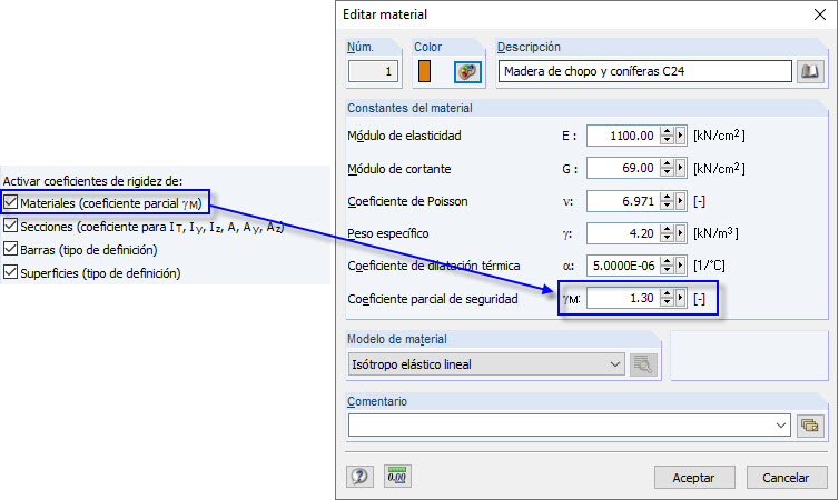 Reducción de la rigidez por el coeficiente parcial de seguridad γ_M