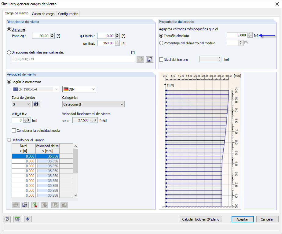 Especificación de huecos en el menú de la interfaz de RFEM