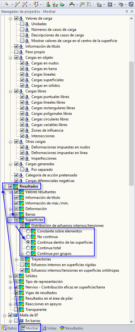 Distribución de esfuerzos internos/tensiones en RFEM