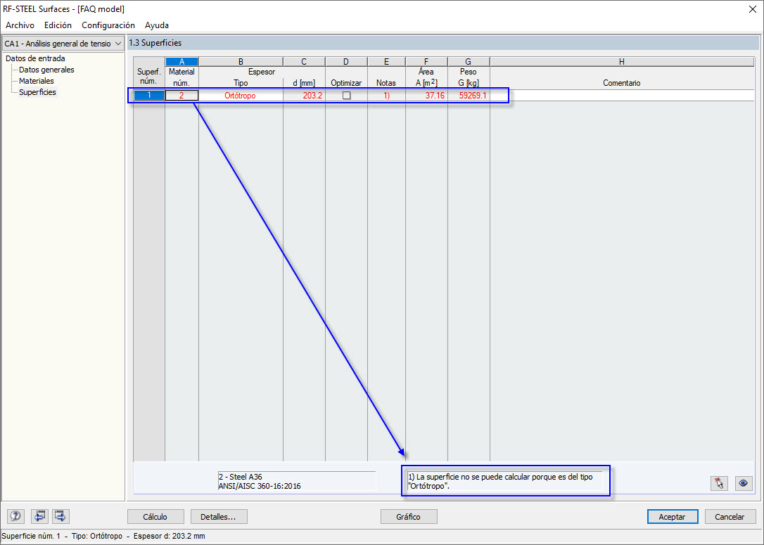 La superficie ortótropa no se puede diseñar en el módulo adicional RF-STEEL Surfaces