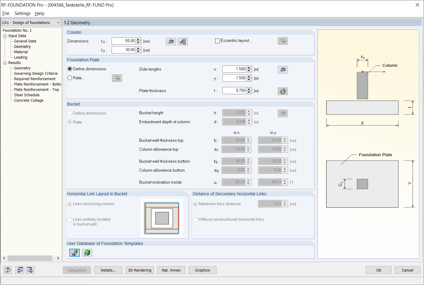 Ventana "1.2 Geometría" en RF-/FOUNDATION Pro