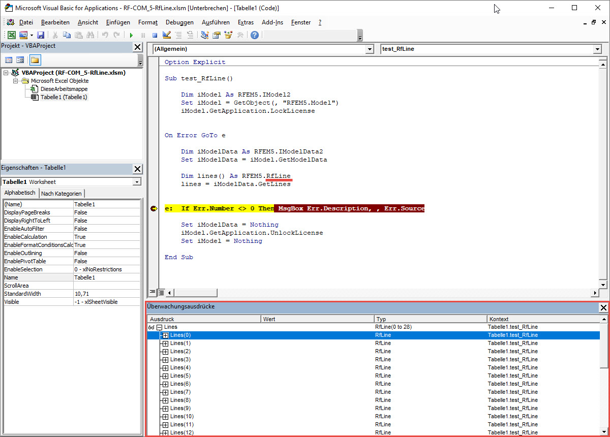 Objeto RFEM.RfLine evitando error interno de EXCEL