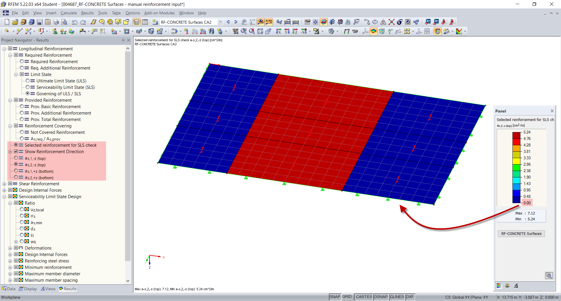 Armadura mal definida con 0.00 cm²/m en subáreas de superficie