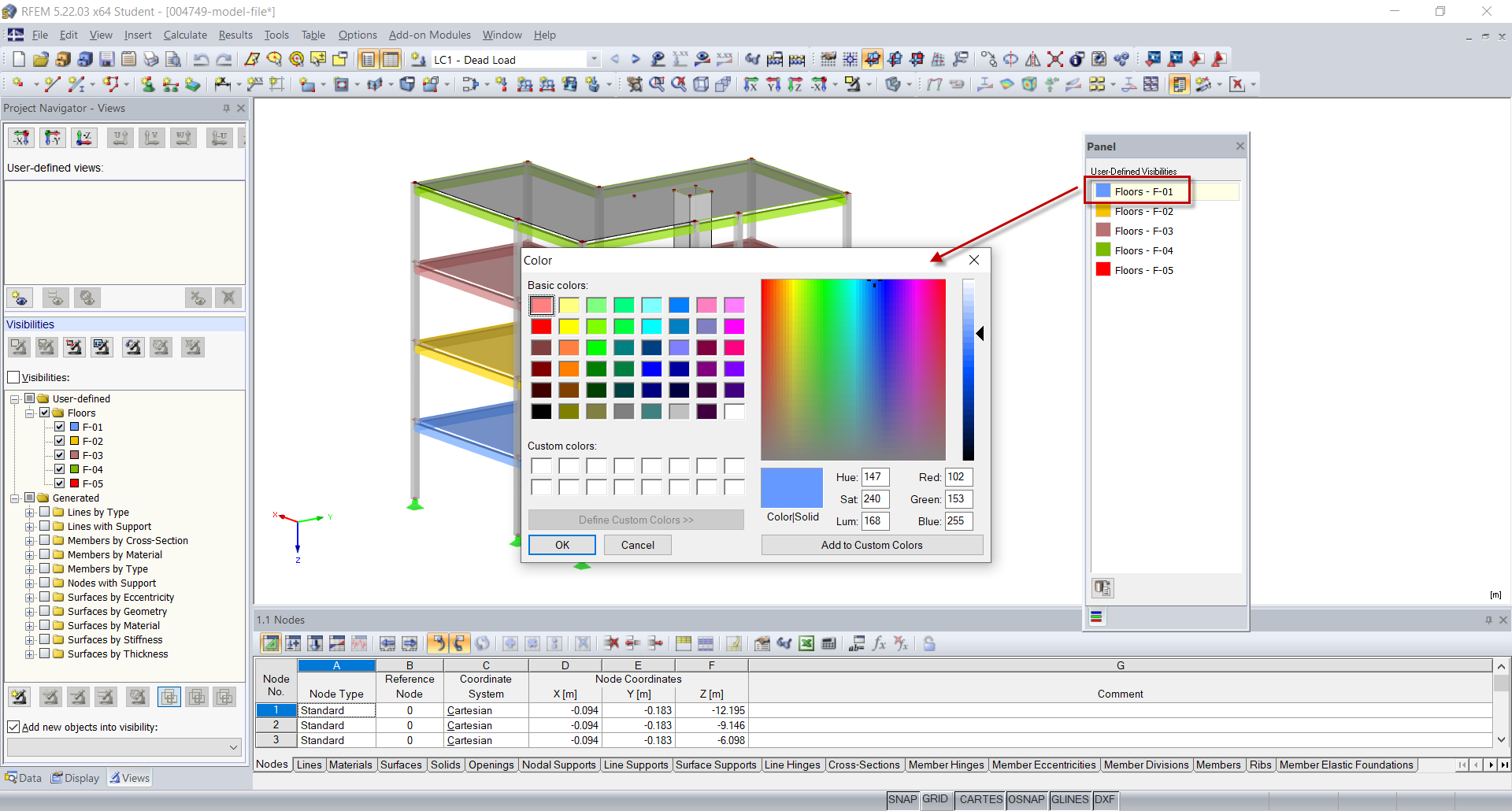 Modificar colores para la pantalla en el panel