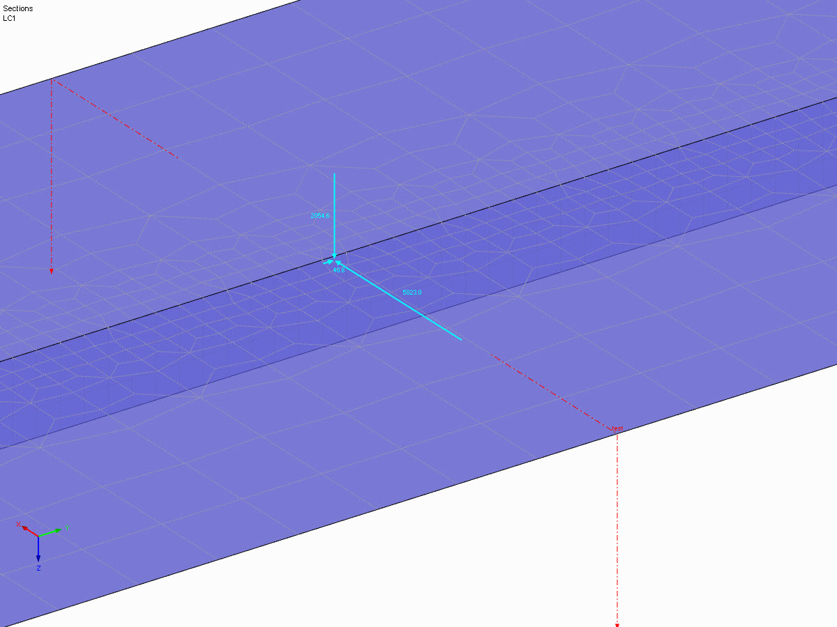 Resultante en la sección de prueba en RFEM