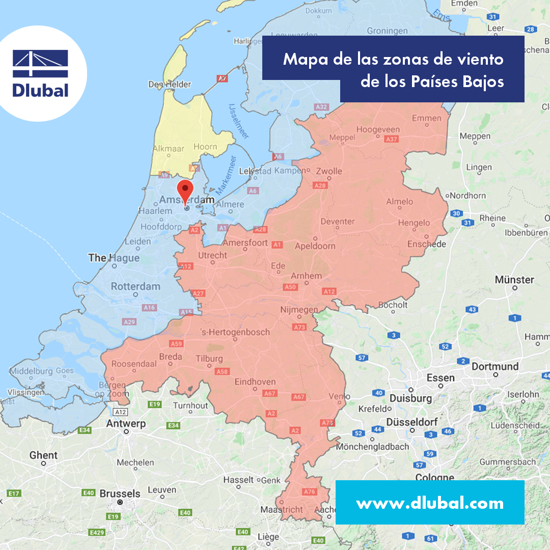 Mapa de las zonas de viento de los Países Bajos