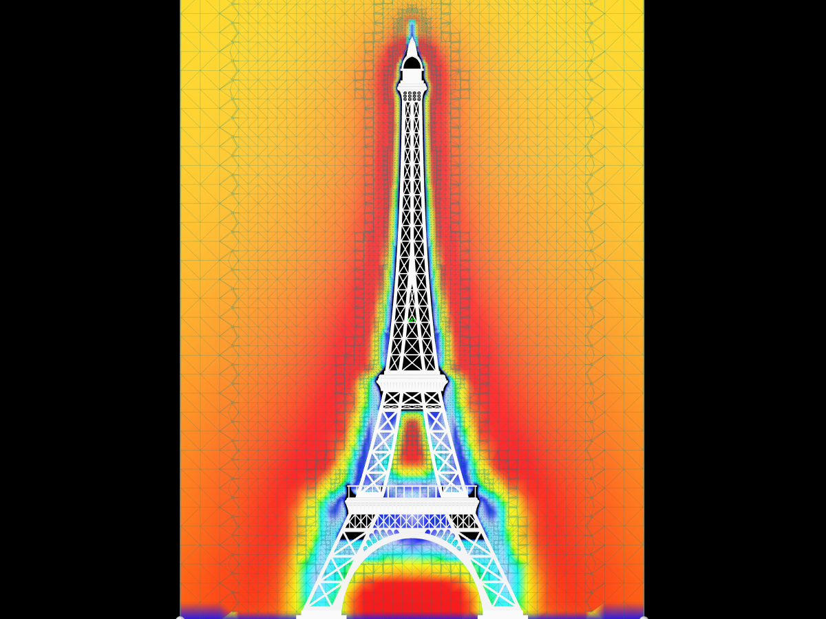Modelo de la Torre Eiffel con mapa de colores