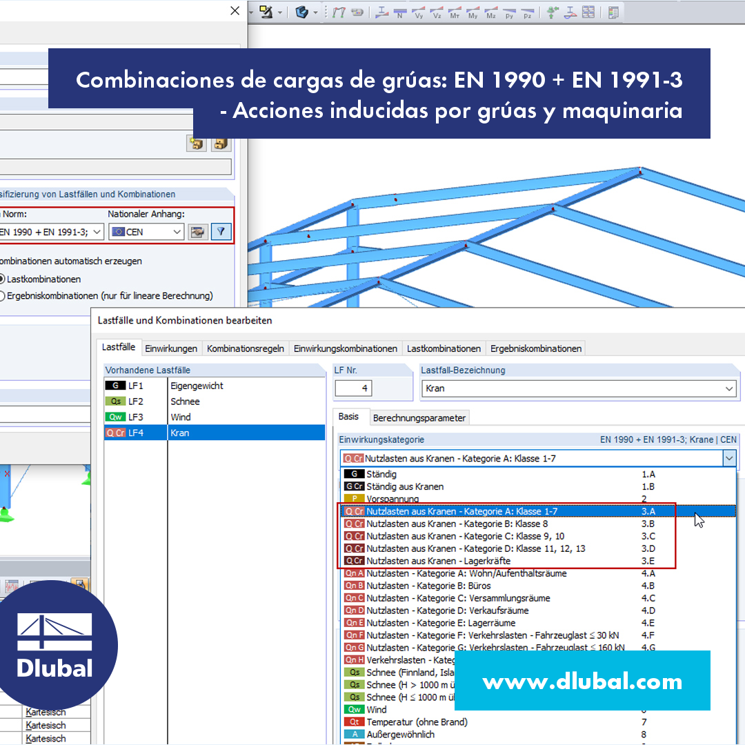 Combinaciones de cargas de grúas: EN 1990 + EN 1991-3 - Acciones inducidas por grúas y maquinaria