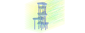 Modelo de torre en 3D con líneas de corriente en RWIND Simulation (© Timbatec)