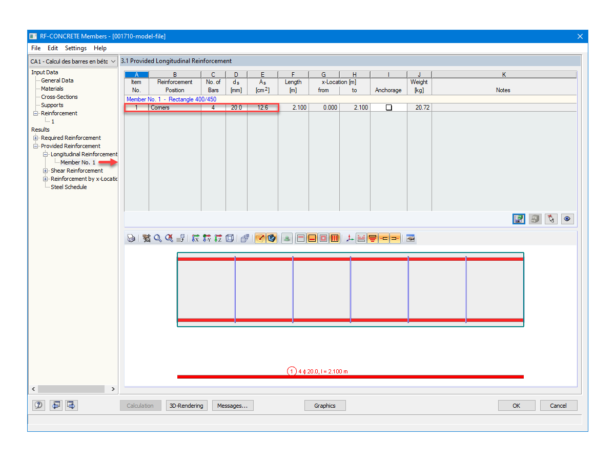 Armadura existente determinada por RF-CONCRETE Members