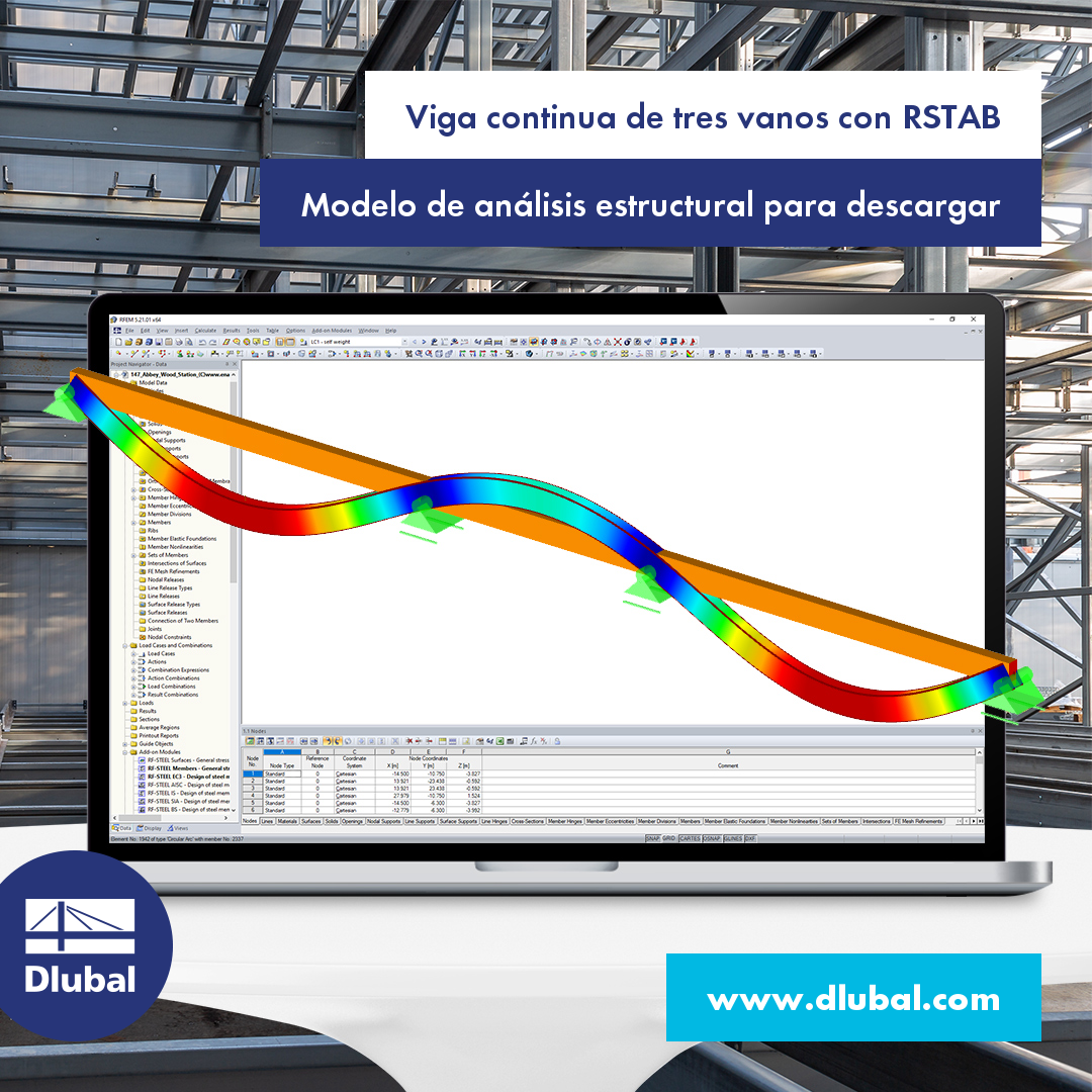 Viga continua de tres vanos con RSTAB