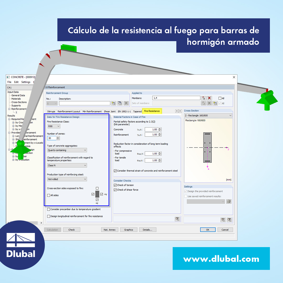 Cálculo de la resistencia al fuego para barras de hormigón armado