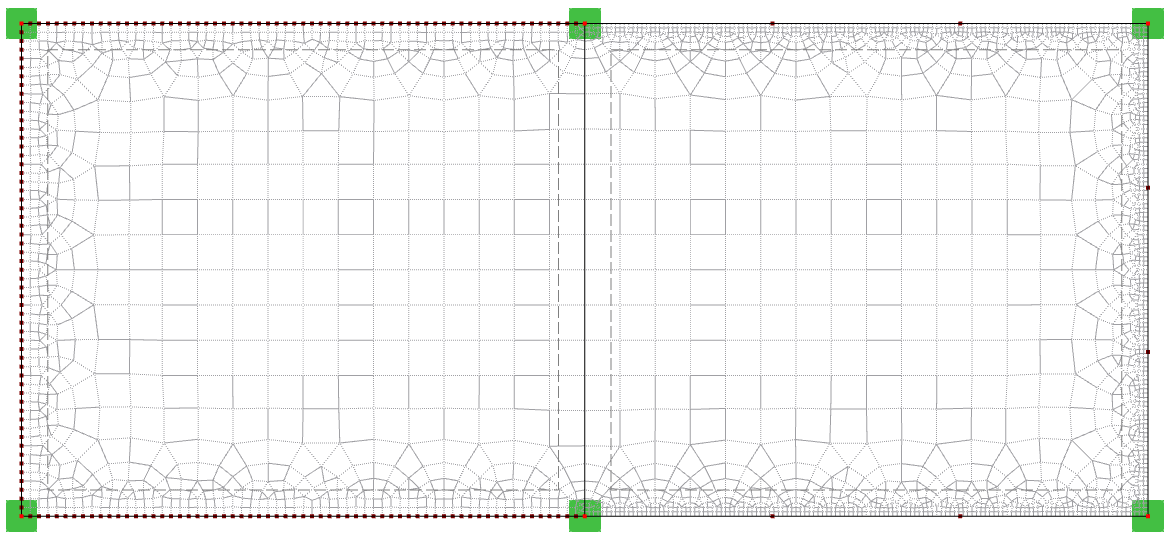 Refinamiento de malla de líneas con longitud de EF reducida (izquierda) y de forma gradual (derecha)