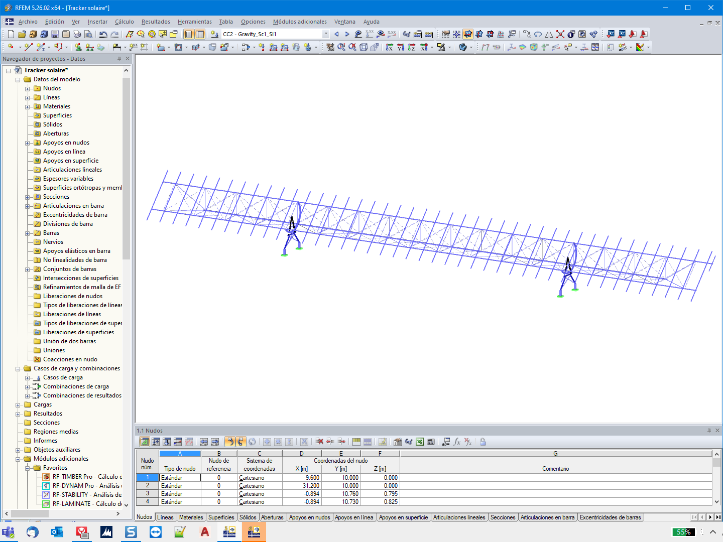 Modelo de seguidor solar en el software RFEM