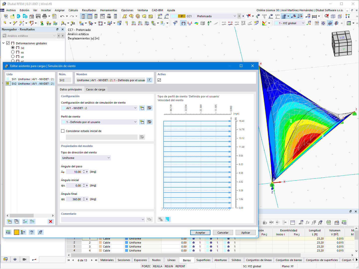 Asistente de cargas para simulación de viento en RFEM