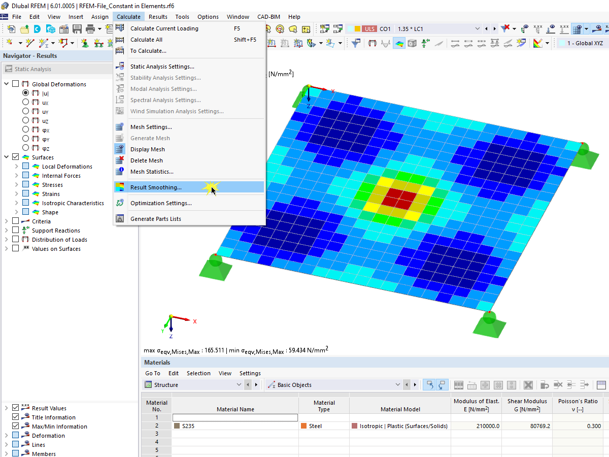 FAQ 005122 | Wo kann ich in RFEM 6 einstellen, dass die Spannungen innerhalb der Elemente konstant ausgegeben werden sollen?