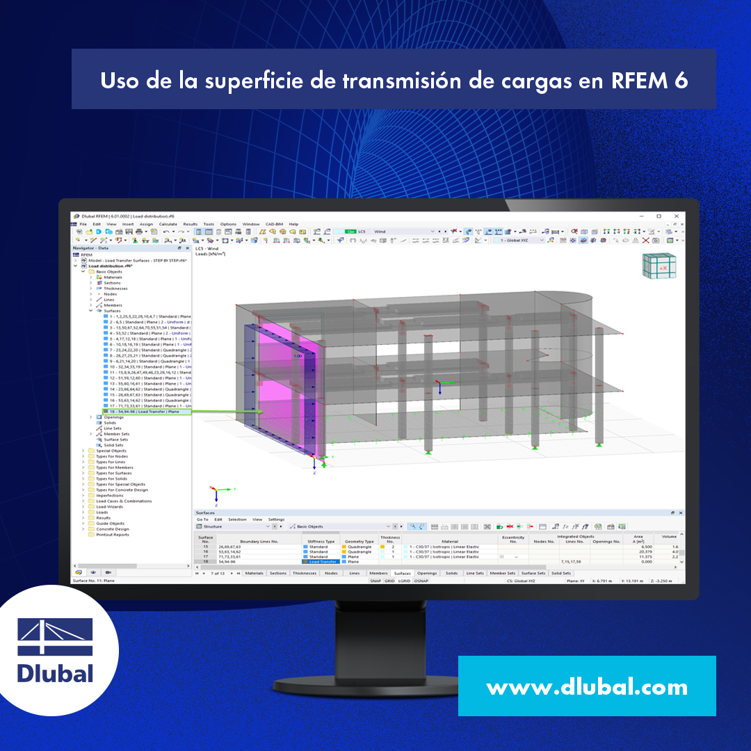 Uso de la superficie de transmisión de cargas en RFEM 6