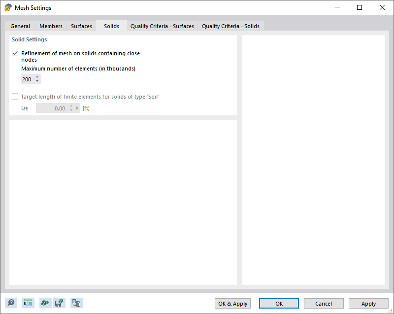 Pestaña 'Sólidos' en el cuadro de diálogo 'Configuración de malla'