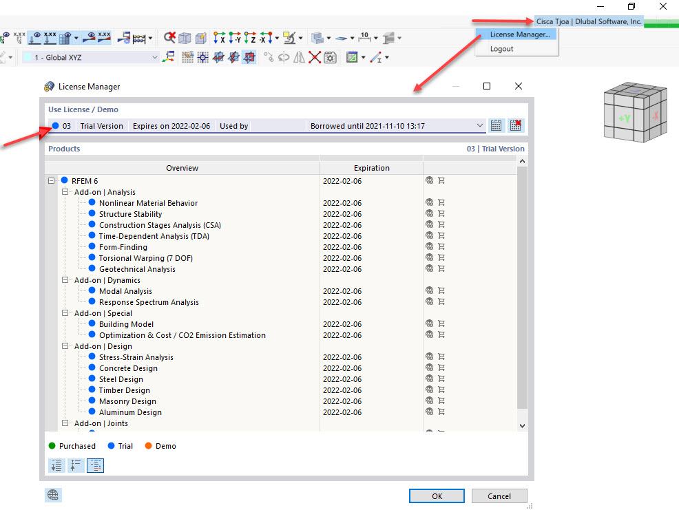 FAQ 005131 | ¿Cómo cambio el tipo de licencia de "Demo" a "Prueba" o "Comprada" en RFEM 6?