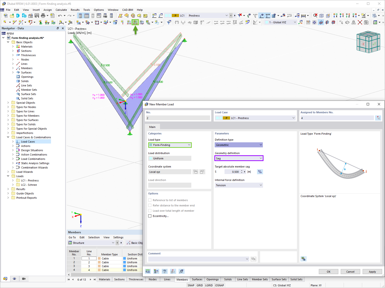 Geometric Form-Finding Load on Member