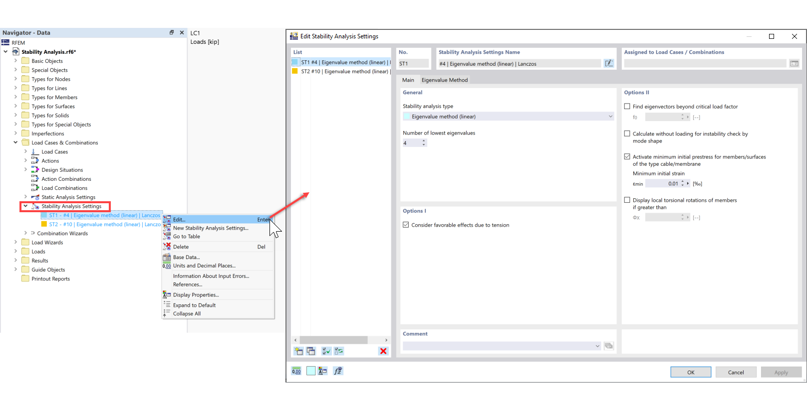 FAQ 005140 | ¿Cómo realizo un análisis de estabilidad para mostrar el factor de carga crítica en RFEM 6?