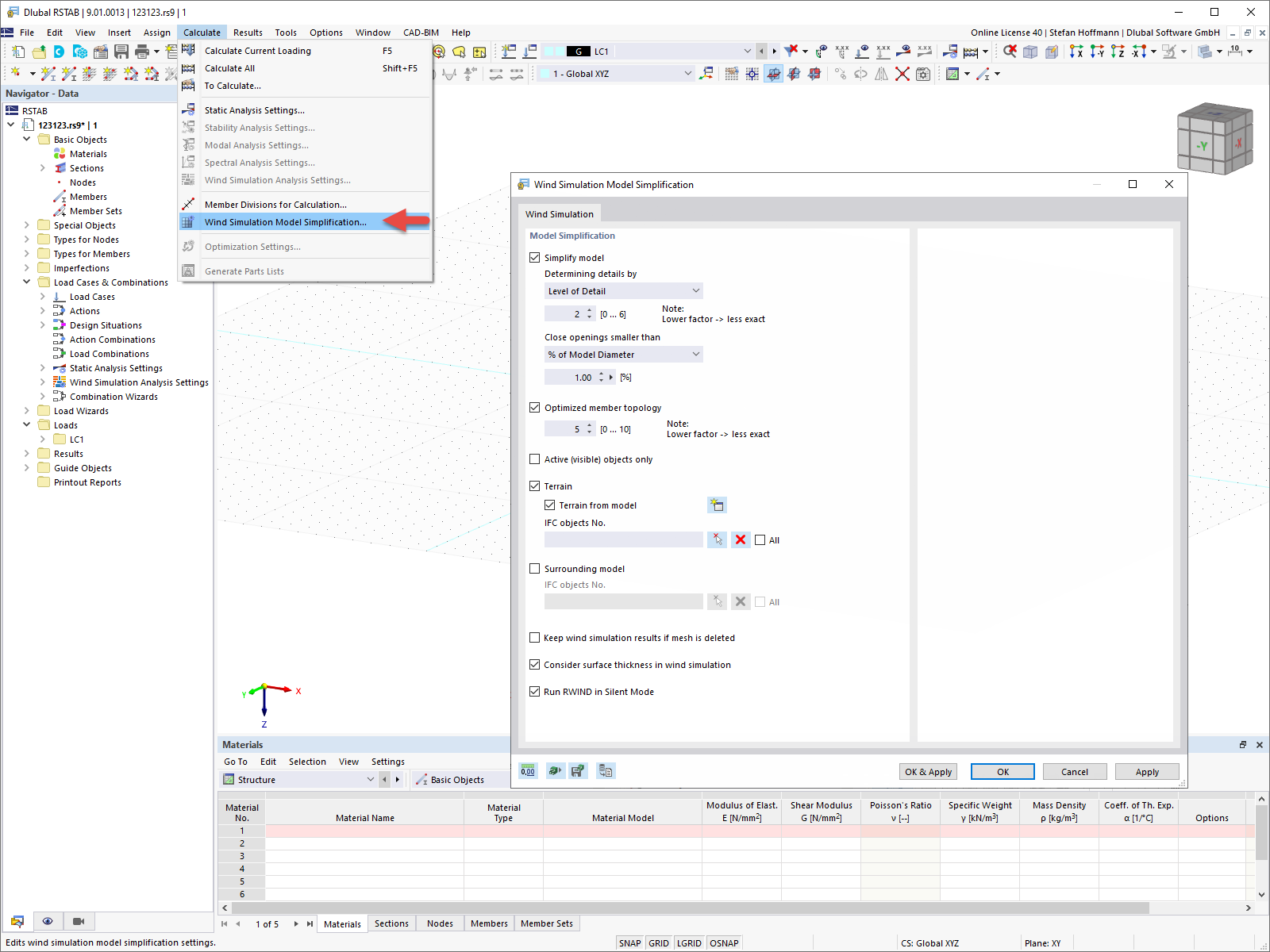 FAQ 005157 | ¿Dónde puedo ajustar la configuración de mi simulación de viento en RFEM 6/RSTAB 9?