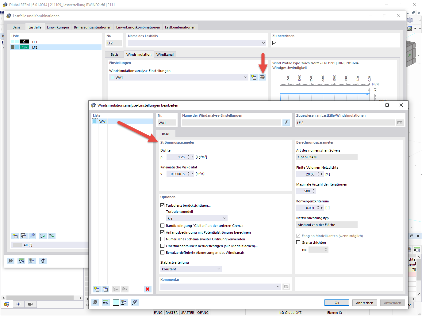 FAQ 005157 | ¿Dónde puedo ajustar la configuración de mi simulación de viento en RFEM 6/RSTAB 9?