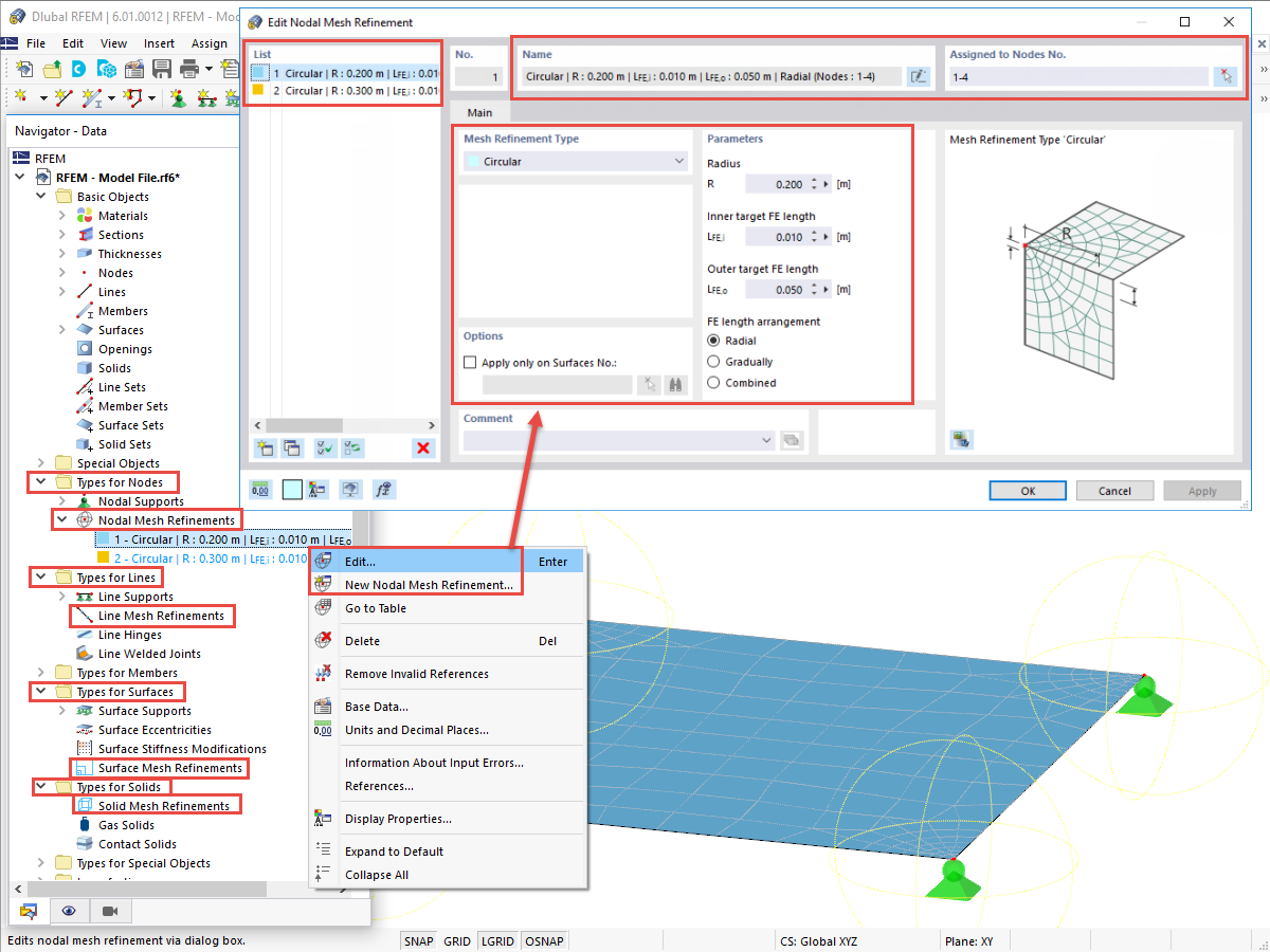 FAQ 005170 | ¿Cómo puedo definir un refinamiento de malla de EF en RFEM 6? En RFEM 5, esto estaba disponible en el navegador de datos.