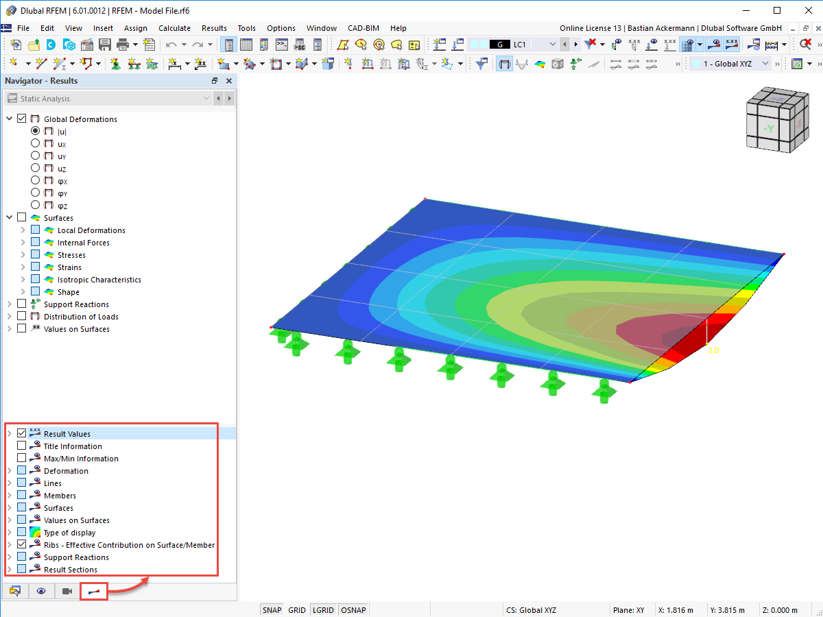 FAQ 005171 | ¿Dónde puedo encontrar las opciones de visualización de los resultados? En RFEM 5 y RSTAB 8, se pueden encontrar en el navegador de visualización.