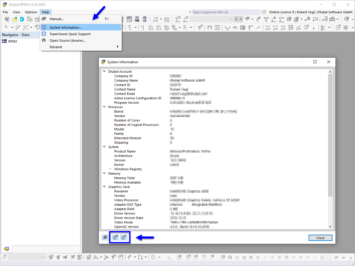 FAQ 005177 | ¿Cómo puedo realizar un diagnóstico del sistema en RFEM 6/RSTAB 9 y enviarlo al soporte al cliente?