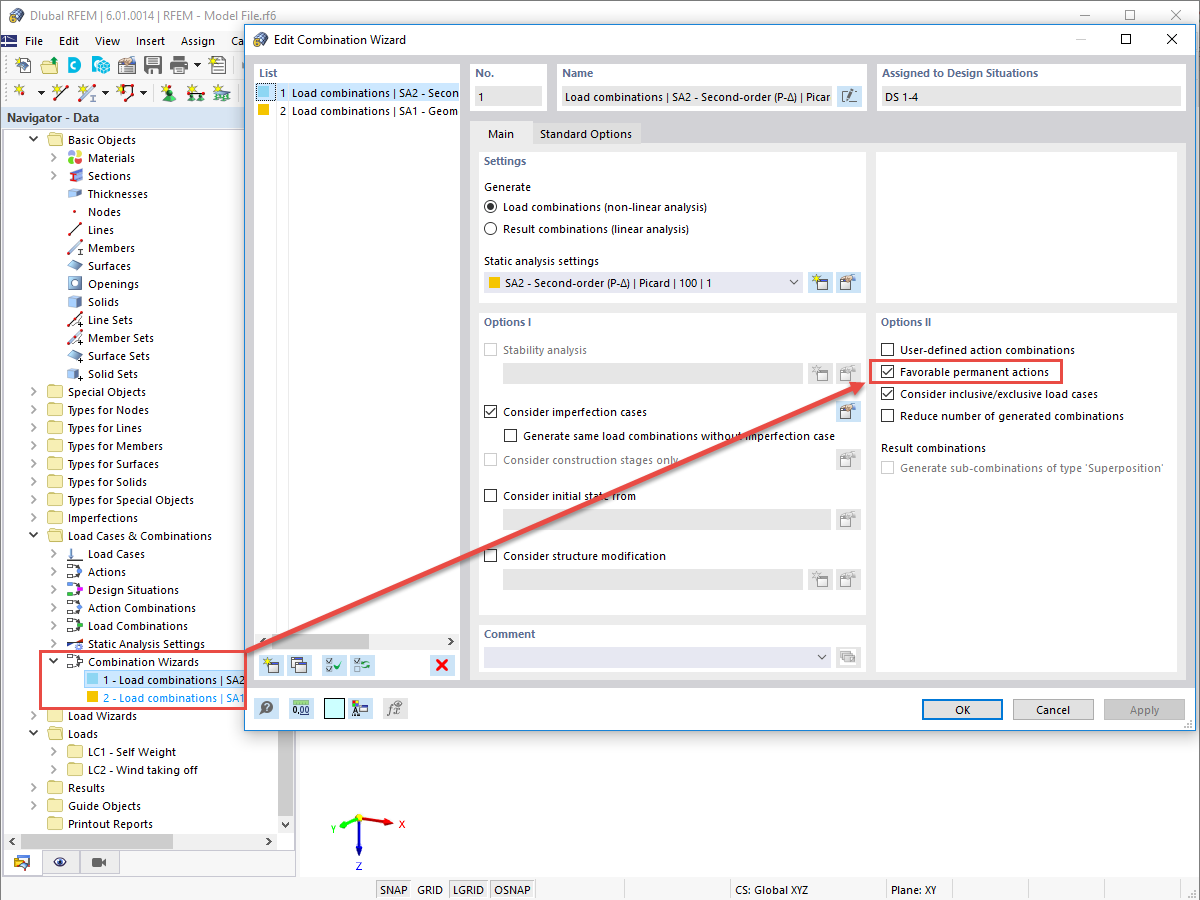 FAQ 005198 | ¿Dónde puedo activar la opción "Acciones permanentes favorables" en RFEM 6 y RSTAB 9 para combinar el peso propio en el estado límite último?