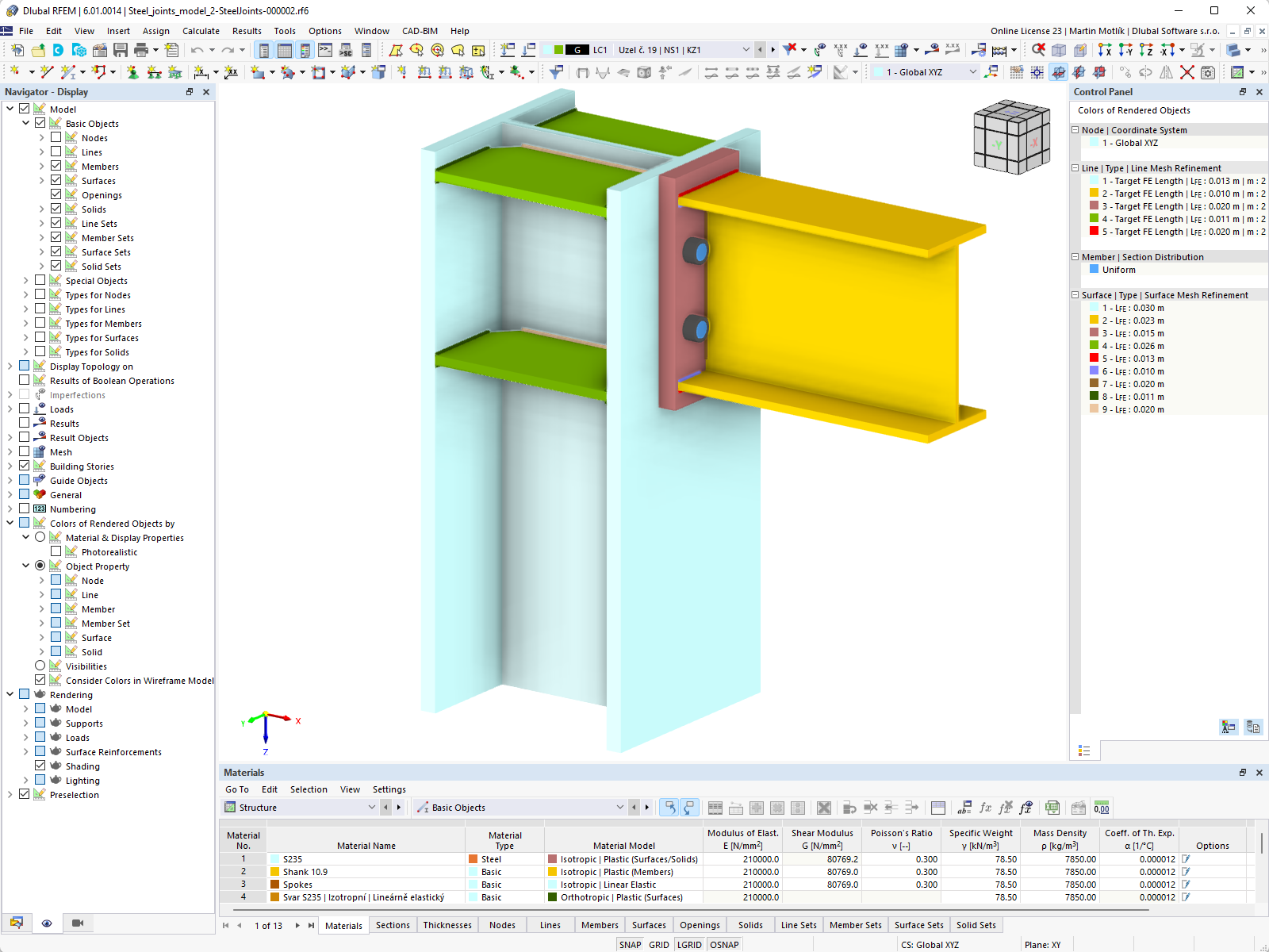 Modelo de elementos finitos de unión de acero en RFEM 6