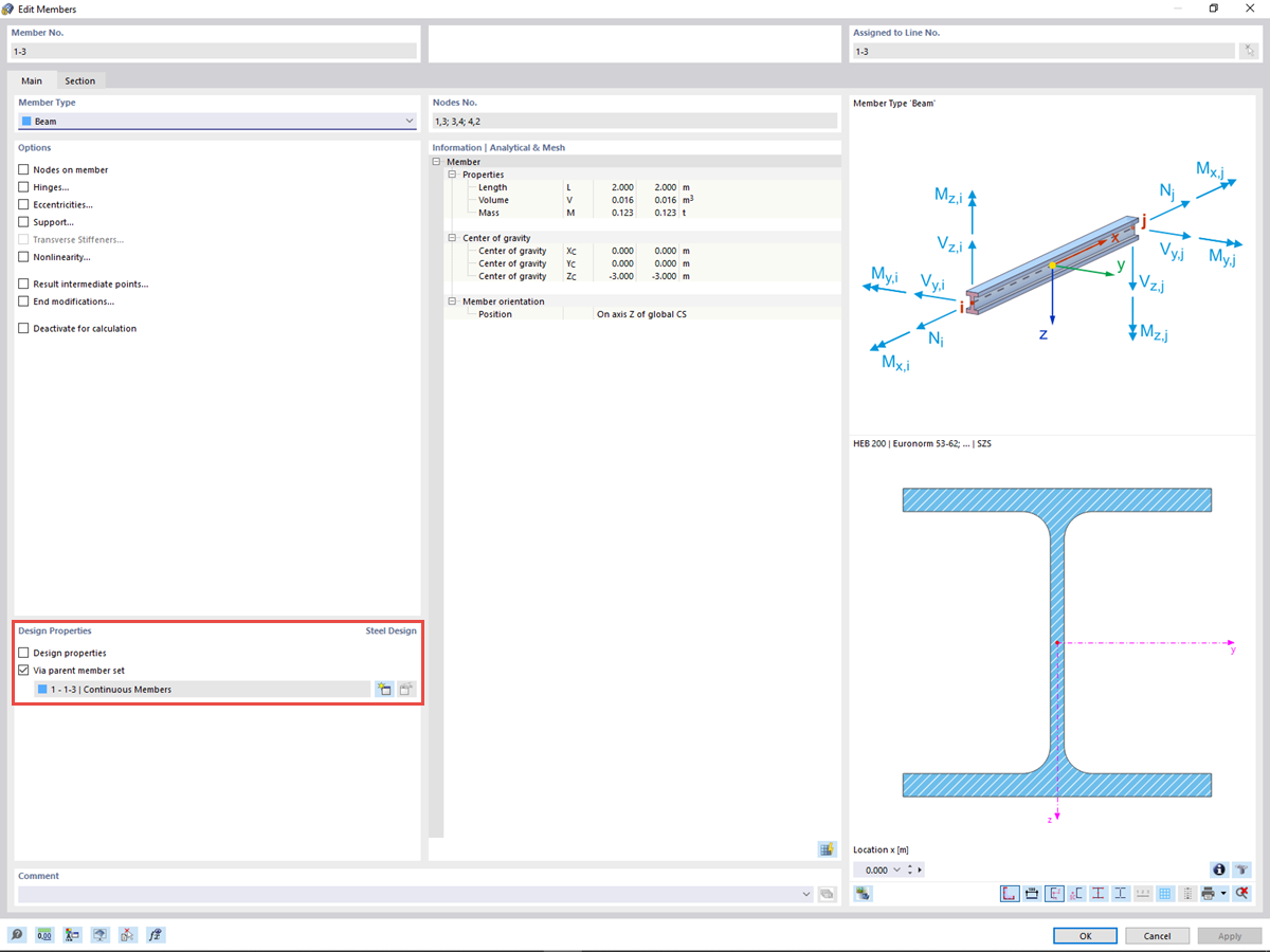 FAQ 005202 | He activado Steel Design en mi modelo y he definido los tipos de diseño para las barras. ¿Por qué no puedo diseñar el conjunto de barras superior?