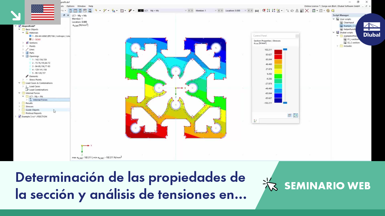 Determinación de las propiedades de secciones y análisis de tensiones en RSECTION 1