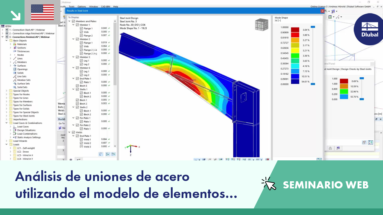 Análisis de conexiones de acero utilizando modelos de elementos finitos en RFEM 6