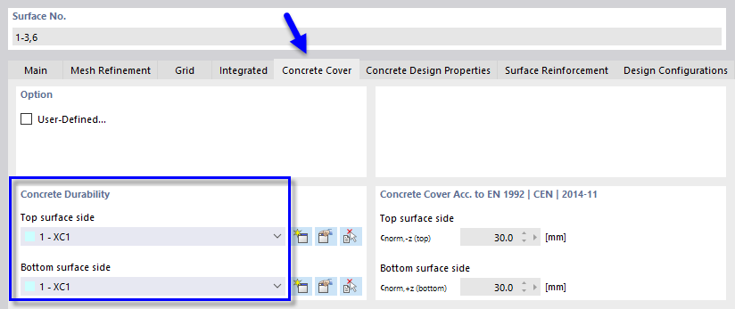 Configuración del recubrimiento de hormigón