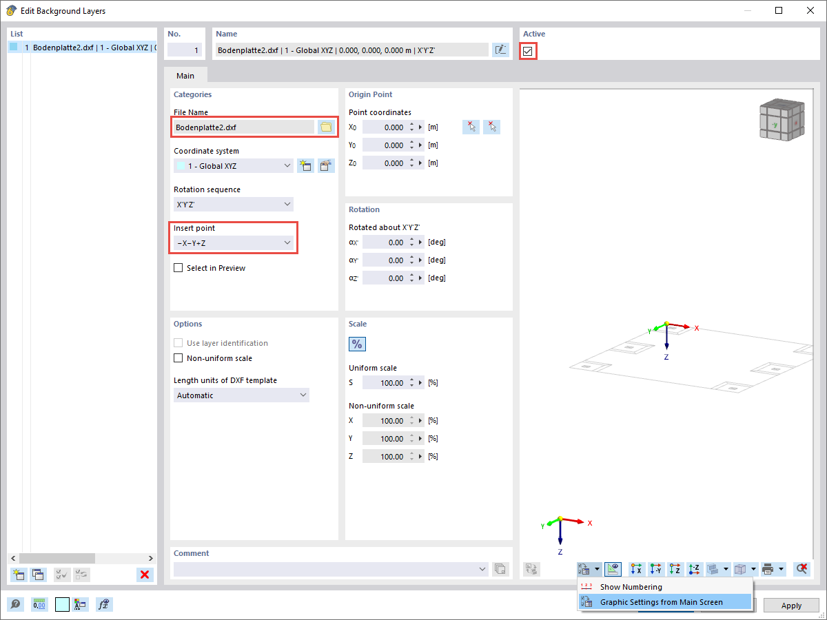 FAQ 005220 | ¿Cómo puedo insertar un archivo DXF como capa de fondo en RFEM 6 o RSTAB 9?