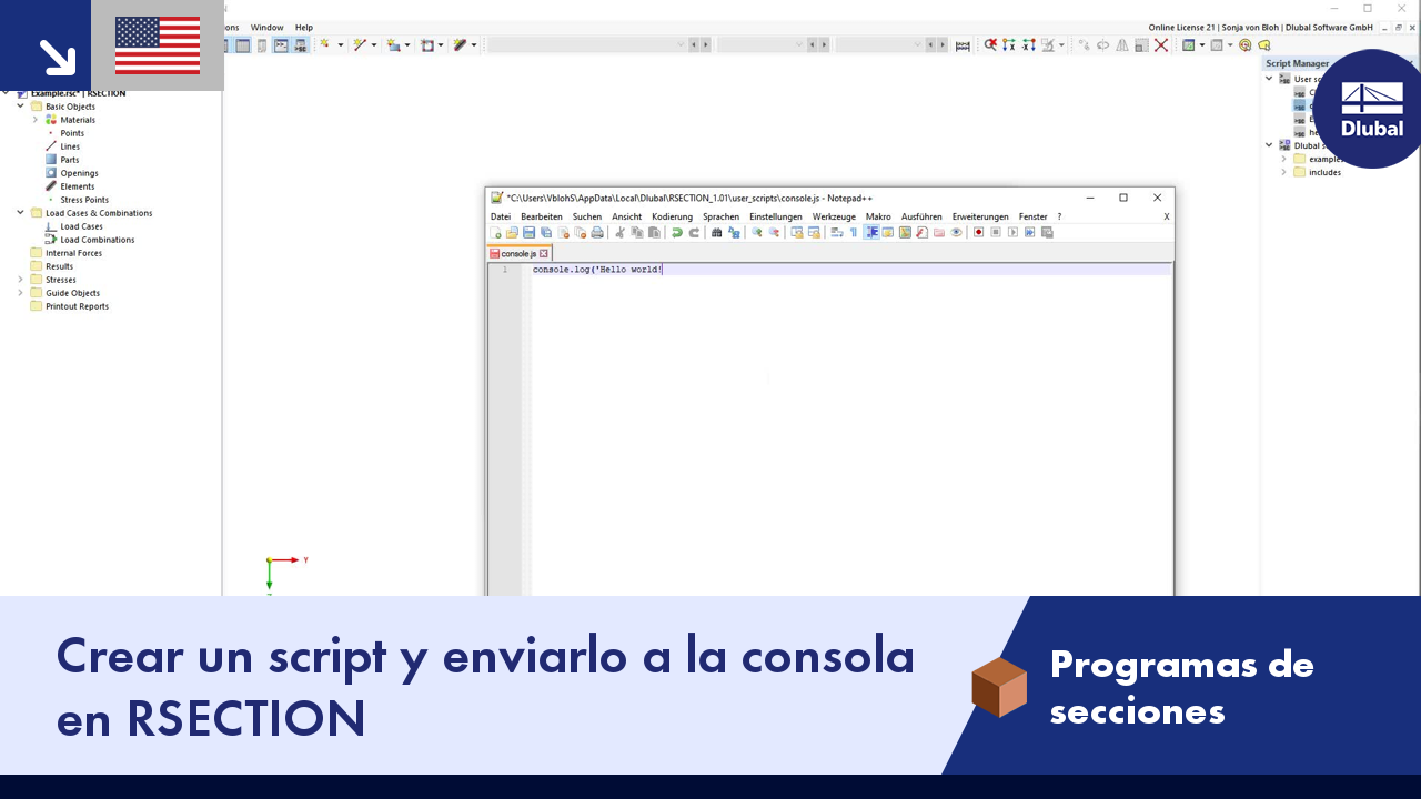 Creación de una secuencia de comandos (script) y envío a la consola en RSECTION