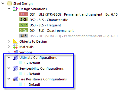 Configuraciones predeterminadas para el diseño de acero de ULS, SLS y resistencia al fuego