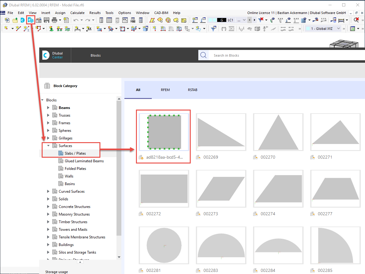 FAQ 005231 | ¿Cómo puedo crear y abrir bloques en RFEM 6/RSTAB 9?