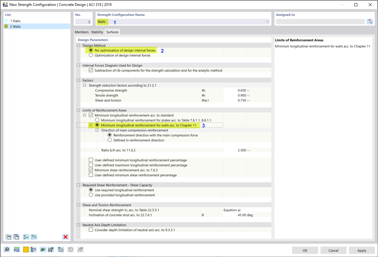 Configuración del estado límite de agotamiento resistente para muros