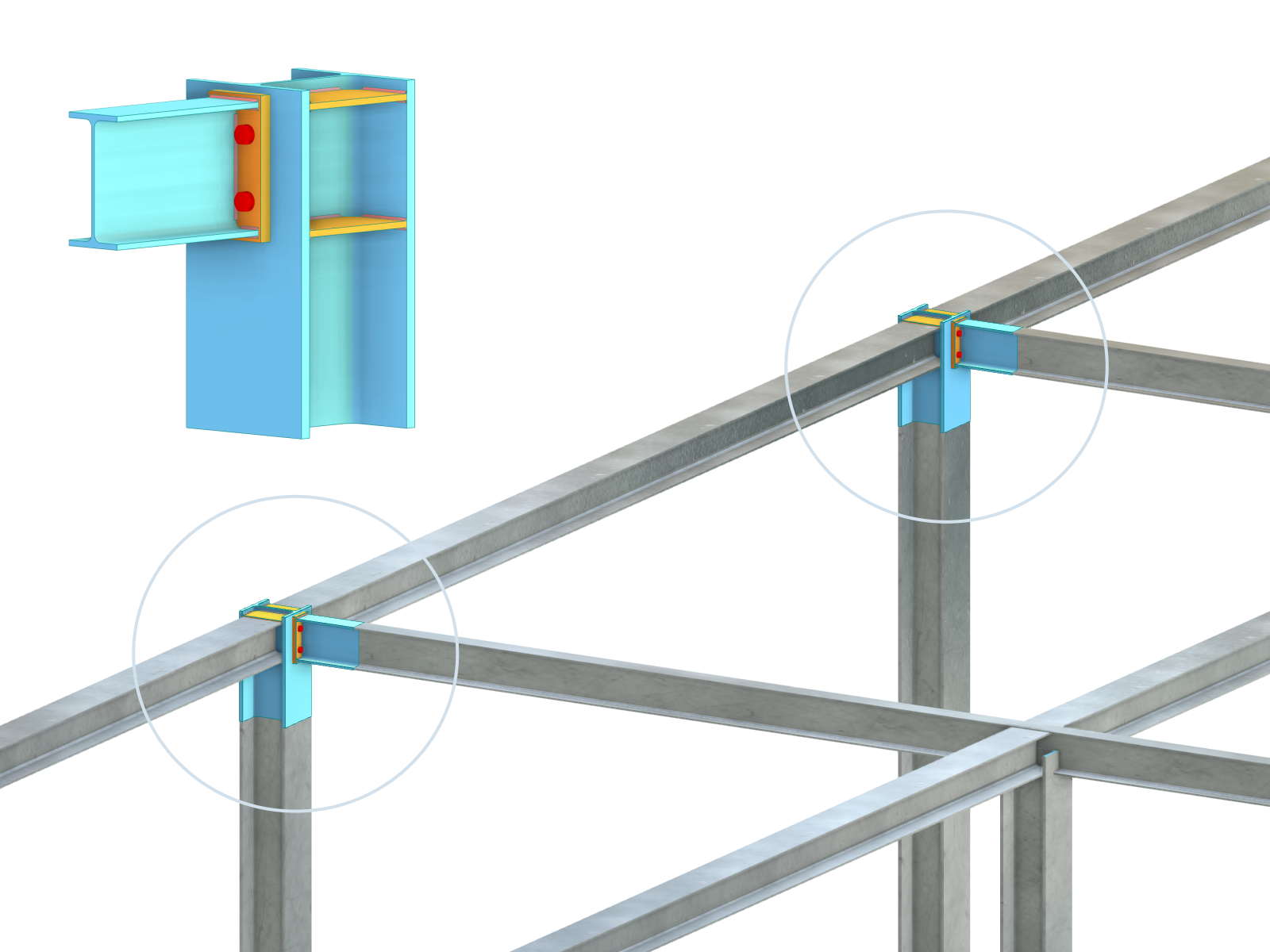 Conexión de acero insertada en la estructura