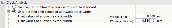 Especificación del valor límite definido por el usuario para el ancho de fisura