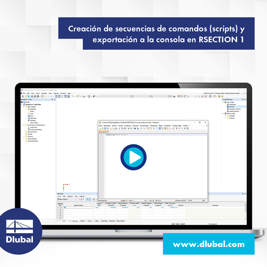 Creación de secuencias de comandos (scripts) y exportación a la consola en RSECTION 1