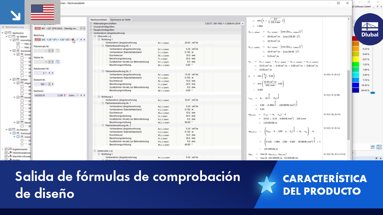 Salida de fórmulas de comprobación de diseño