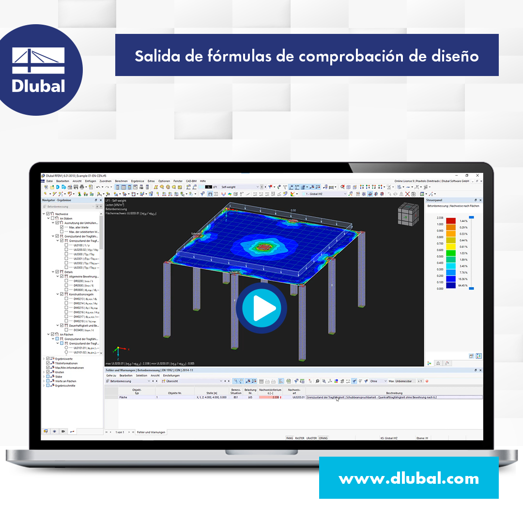 Salida de las fórmulas de comprobación de diseño