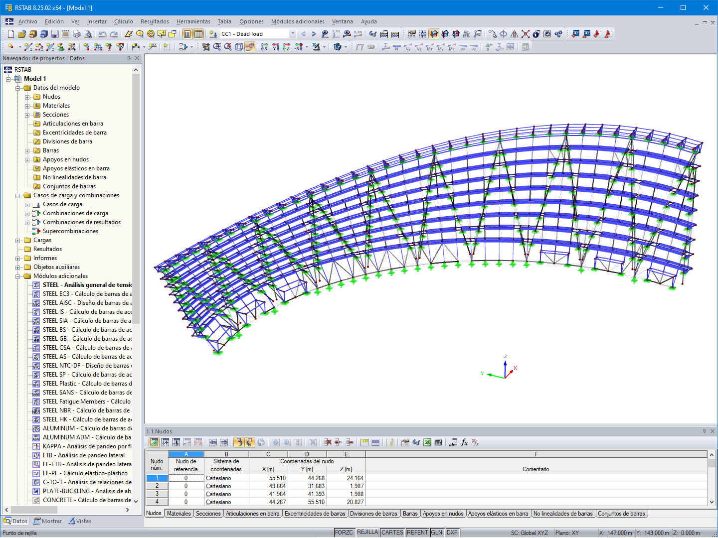 Modelo en 3D de la estructura de la fachada en RSTAB (© Huana Engineering Consulting (Beijing) Co., Ltd. (SuP Ingenieure GmbH)