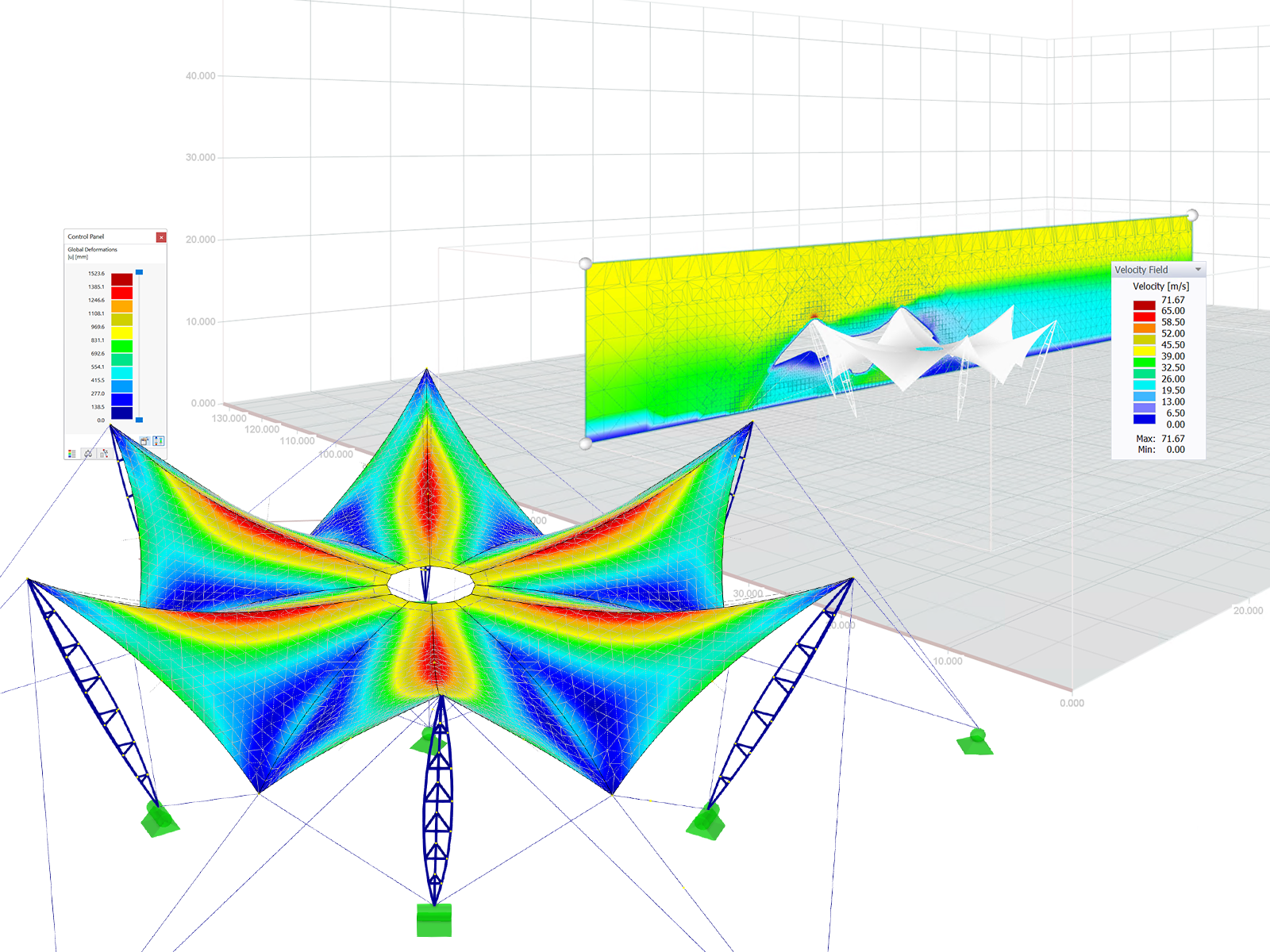 Generación de carga de viento en estructuras de membrana