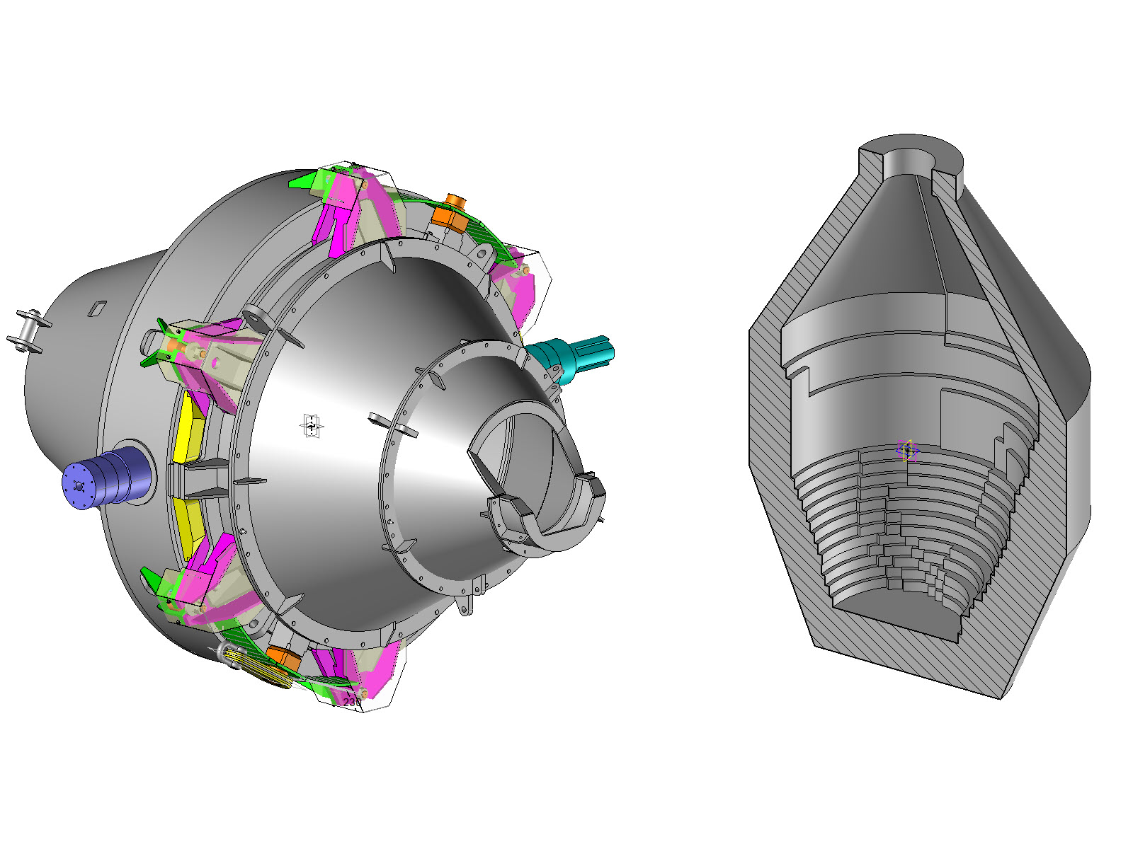 Renderizado en 3D y sección de la retorta (© ATI COM)