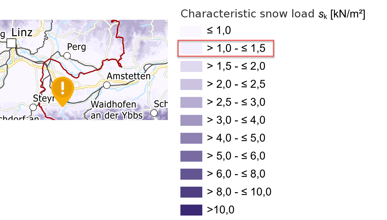 Preguntas frecuentes 005294 | ¿Por qué el mapa eHORA de Austria proporciona cargas de nieve diferentes a las de su herramienta de zonas geográficas?